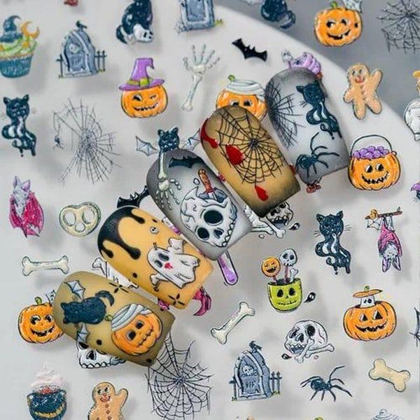 Autocollants pour ongles – Halloween KO1449 – Citrouilles et chats