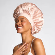 Bonnet oversize en satin réglable - Rose poudré - Boutique du Cheveu
