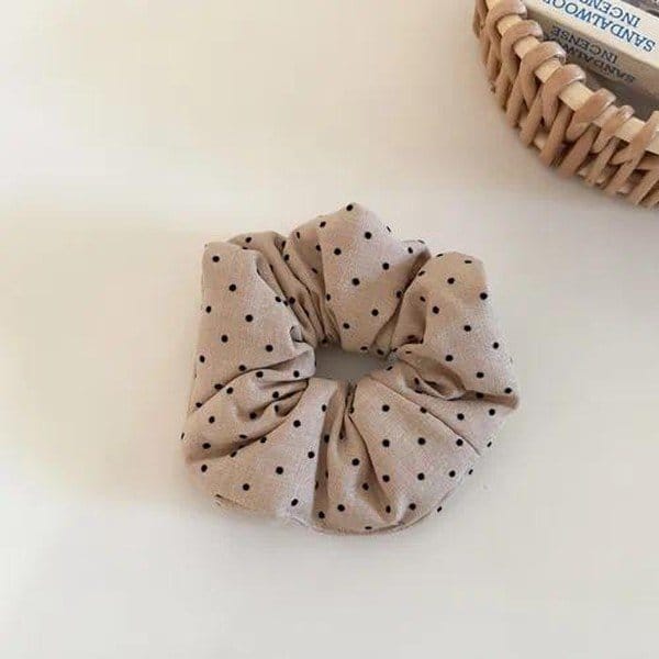 Chouchou en lin beige à pois